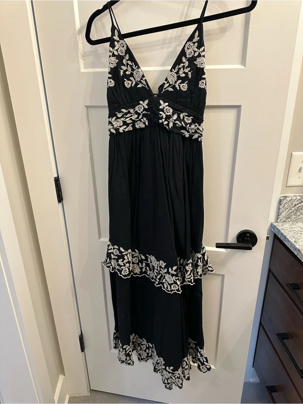Abercrombie & Fitch Black Maxi Dress with White Floral Embroidery